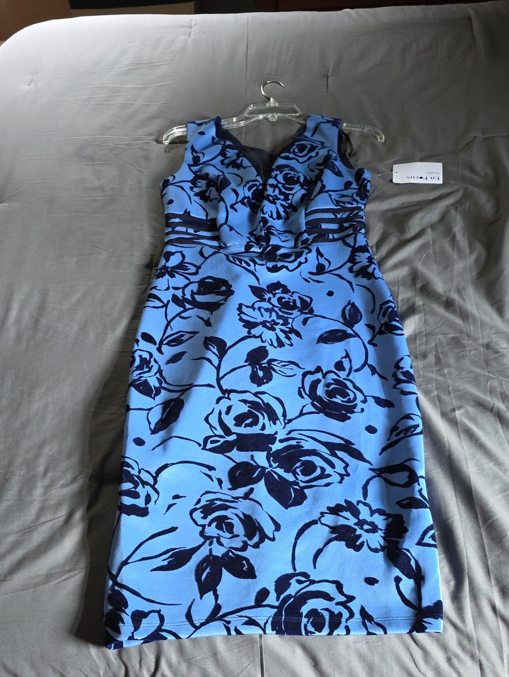 Enfocus Studio Blue Floral Ruffled V-Neck Midi Dress